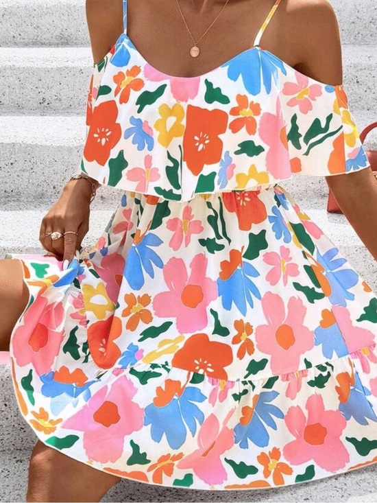 Dresses & Skirts - White Off-Shoulder Floral Summer Mini Dress